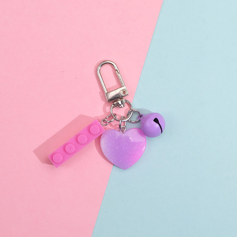 Wholesale 10PCS Resin Building Blocks Candy Color Tricolor Heart Bell Pendant Keychain